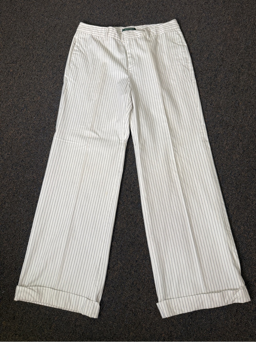 Lauren Ralph Lauren White w/ Black Pinstripe Women's Cuffed Pants SZ 10